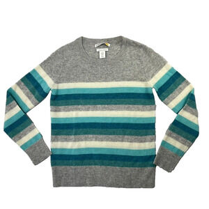 C&C California Sweater Women Size XSmall Blue Gray 100% 2 Ply Cashmere Stripe